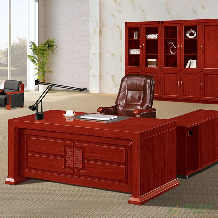 冠诚老板桌办公桌椅组合总裁桌高端大气经理桌实木皮油漆大班台